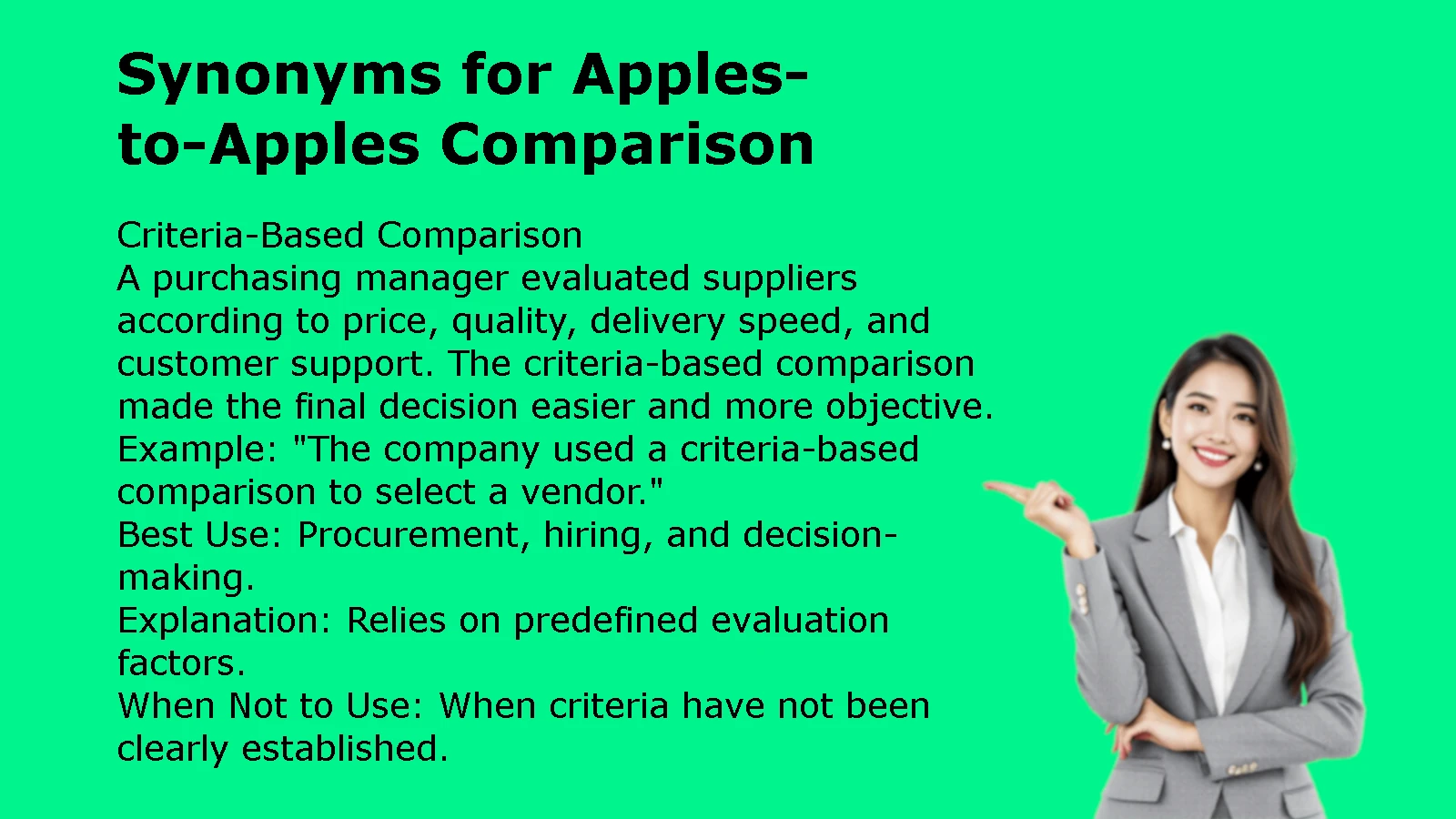 Synonyms for Apples-to-Apples Comparison